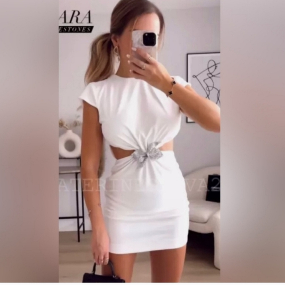 NWT Zara Jewel Bow Open Back Mini Dress